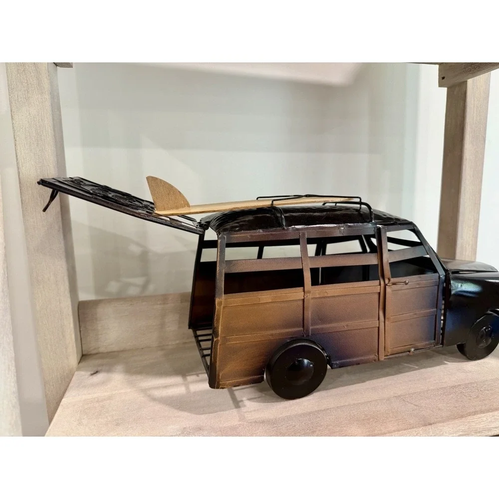 Epic Woody Cork Cage Vintage Beach Cruiser Car Wine Holder Brown Metal Surfboard